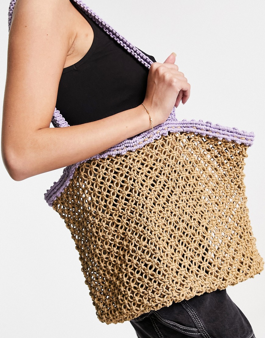 Topshop crochet tote with trim-Purple