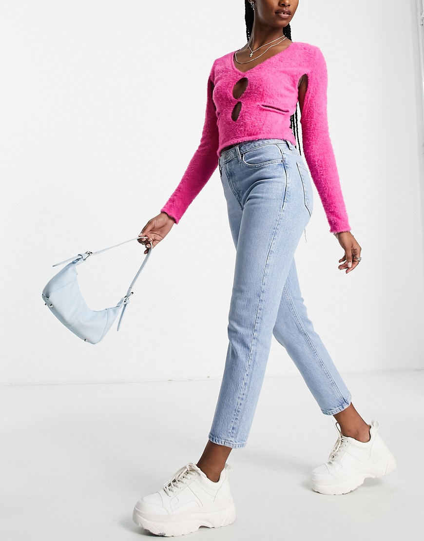 Topshop cropped mid rise easy straight jean in bleach-Blue