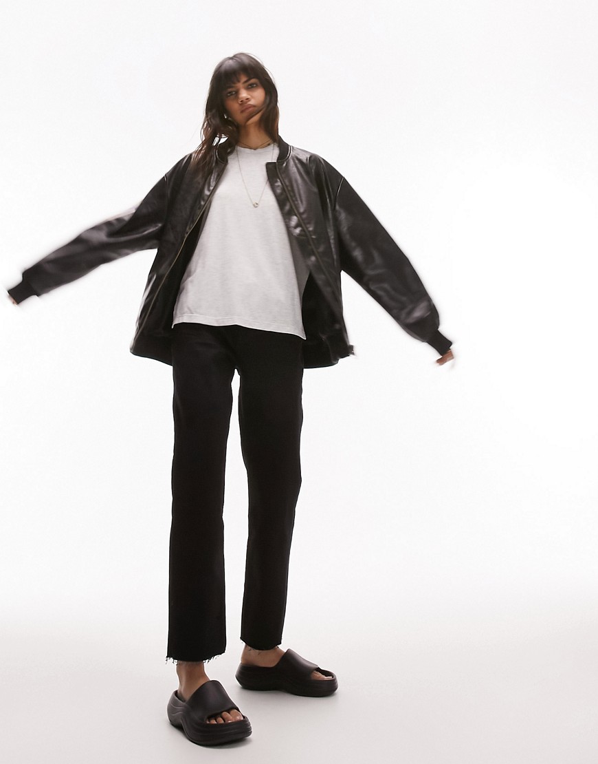 Topshop cropped mid rise with raw hems straight jean in black