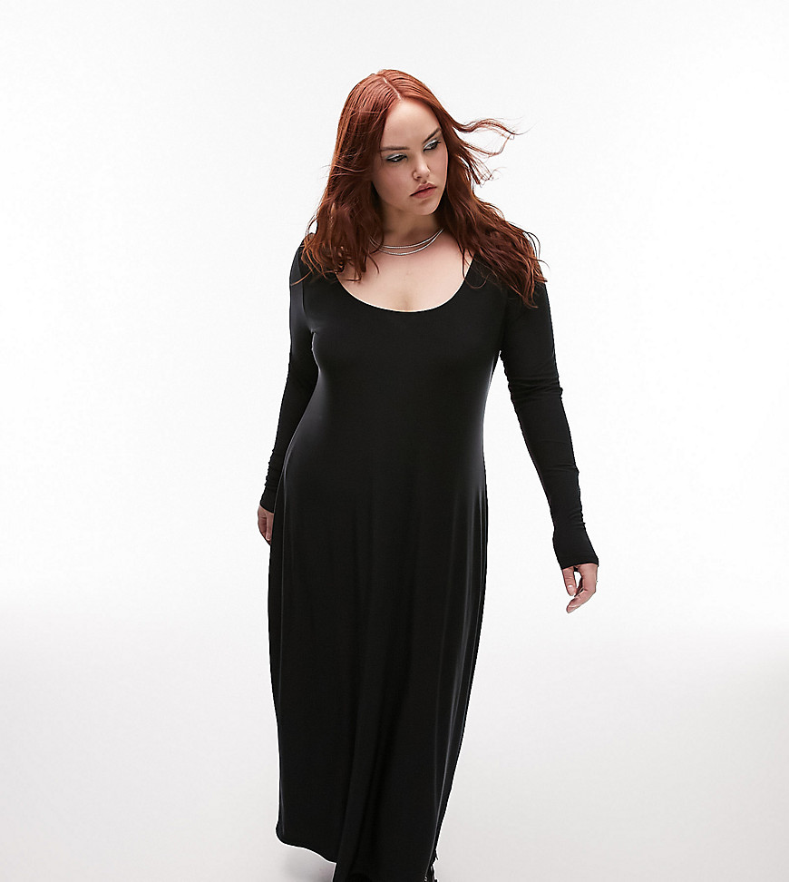 Topshop Curve super soft long sleeve shaping midi dress in black