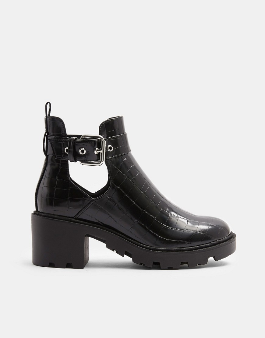 Topshop cut out heeled boots in black