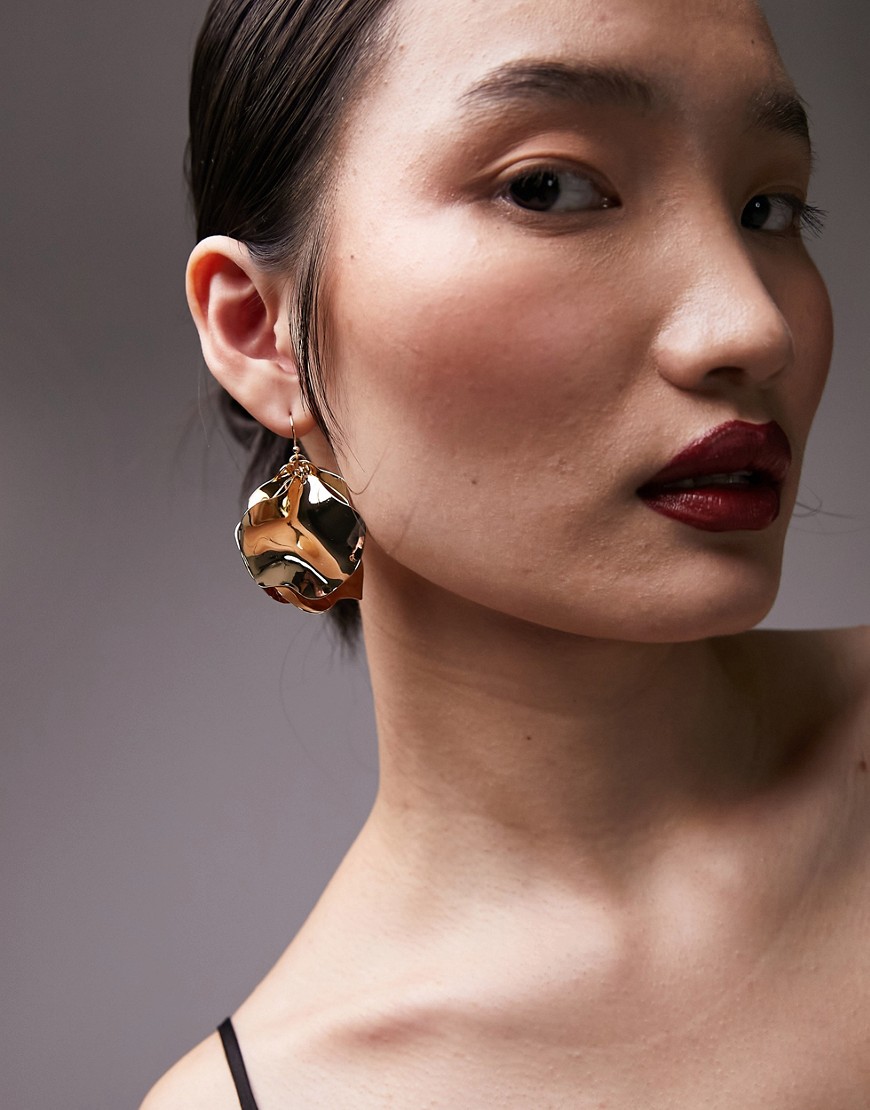 Topshop Emilia drop earrings with petal design in gold tone