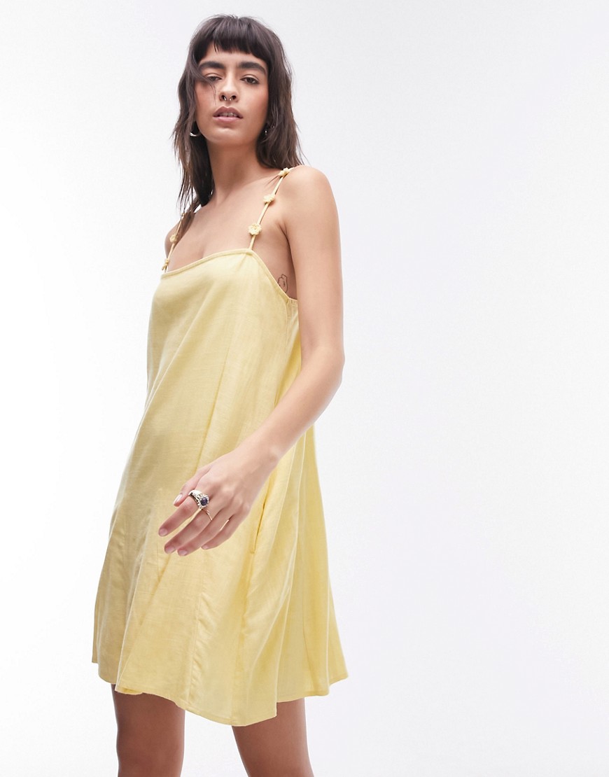 Topshop floral strappy linen mini dress in yellow