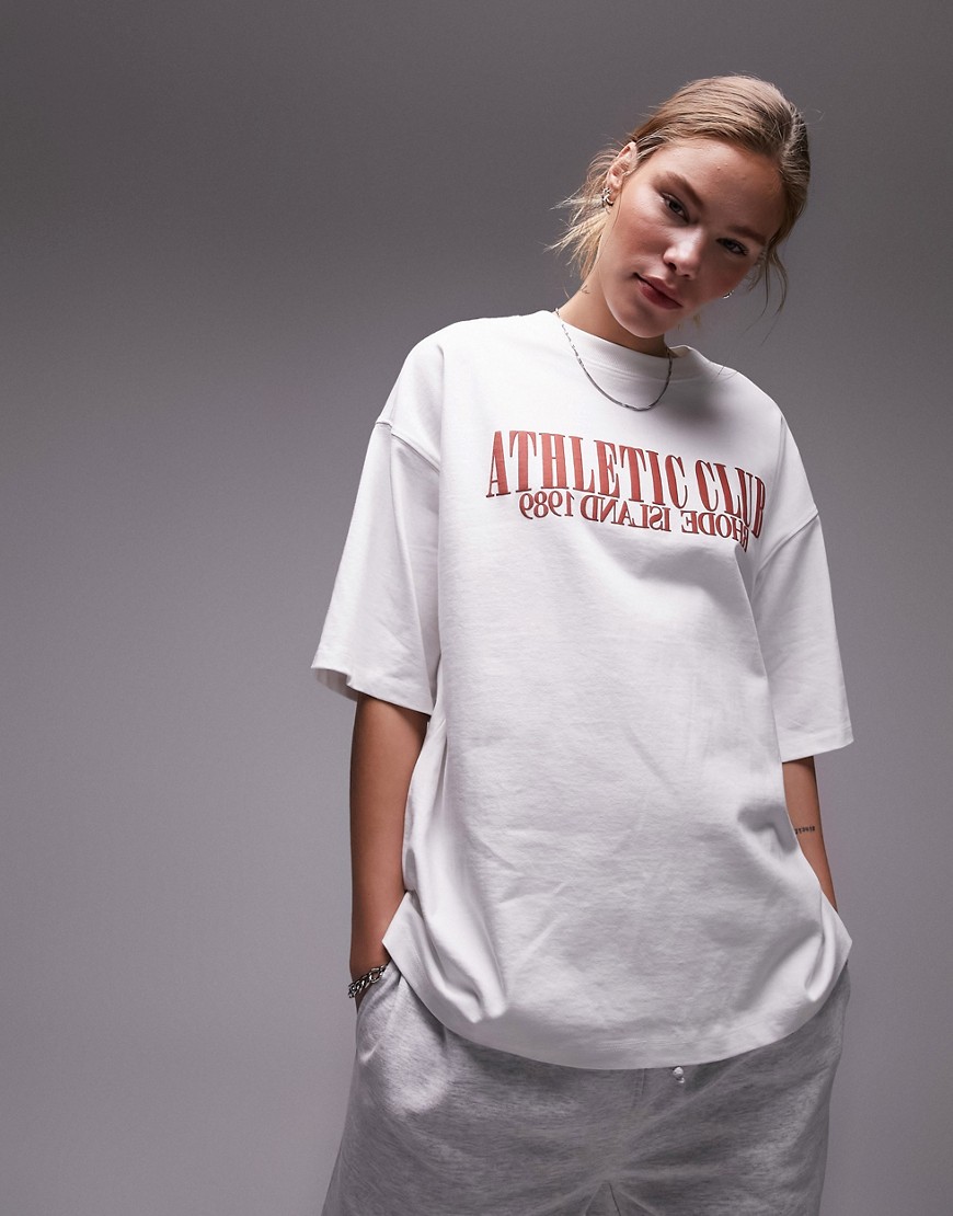Topshop graphic Athletic club oversized drop shoulder tee in white