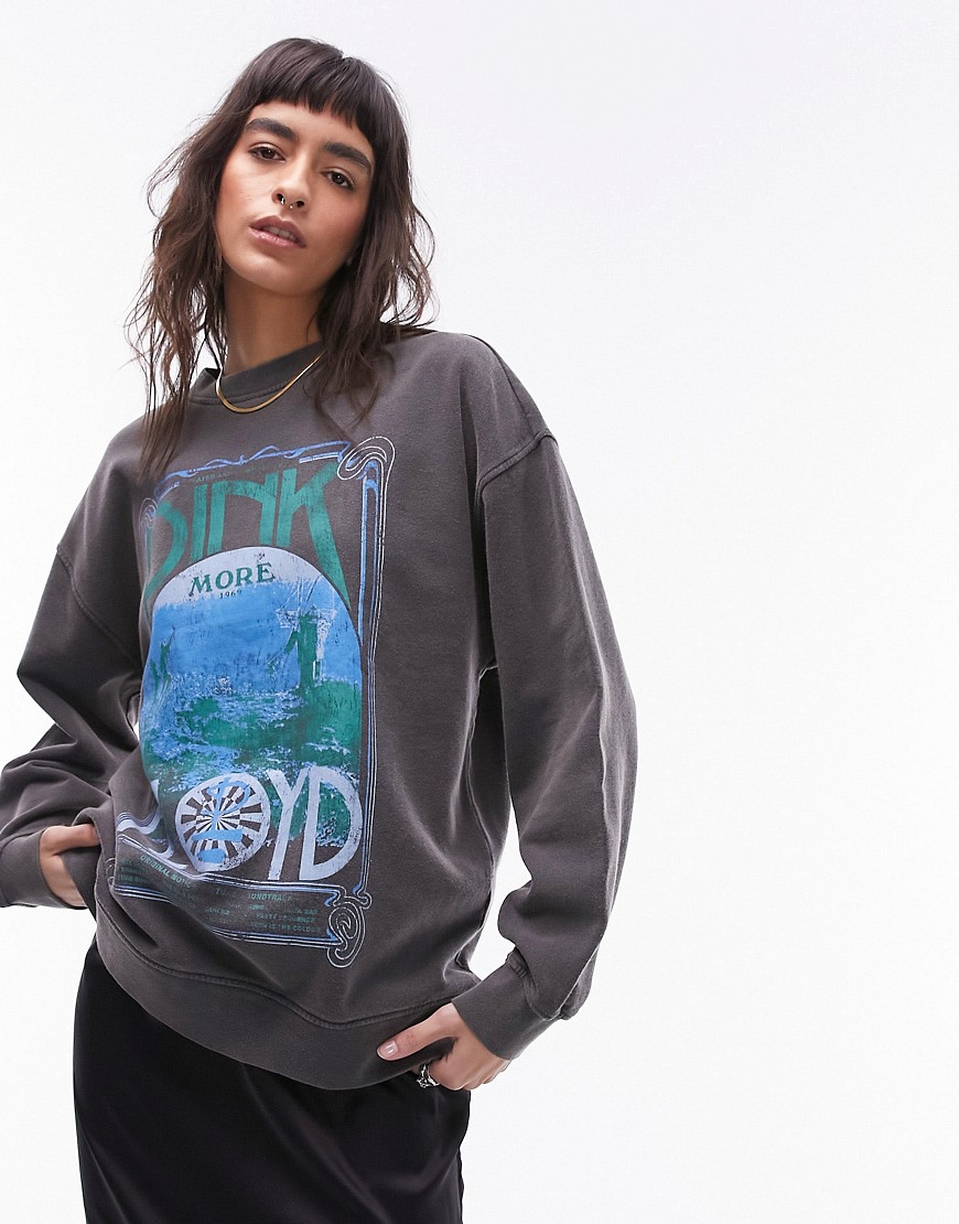 Topshop graphic license Pink Floyd abstract sweat in charcoal-Grey