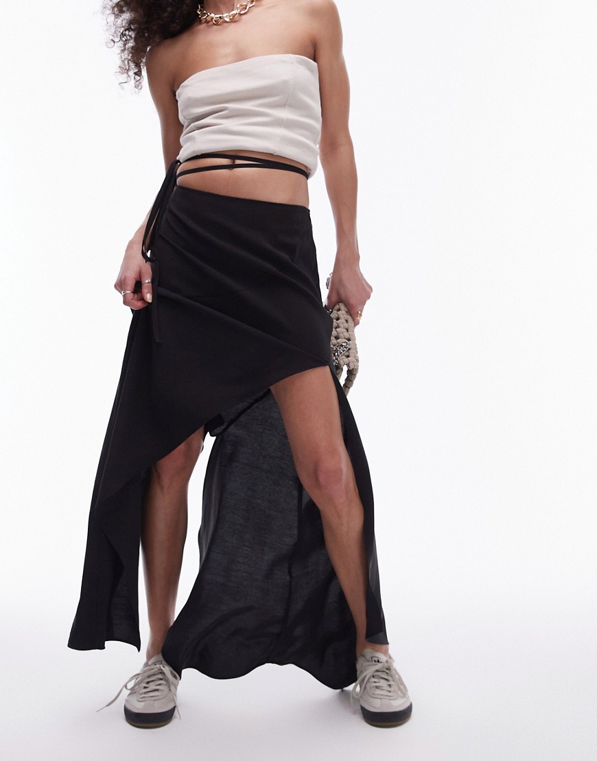 Topshop Hanky Hem Asymmetric Skirt in black