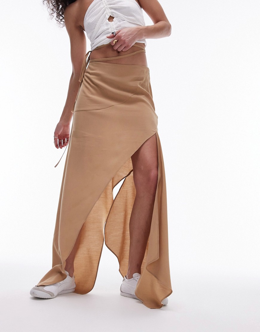 Topshop Hanky Hem Asymmetric Skirt in stone-Neutral