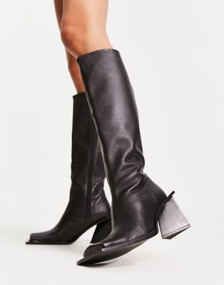 Heather premium leather under the knee boot in black