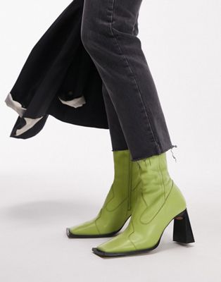 Hudson premium leather heeled western boot in lime