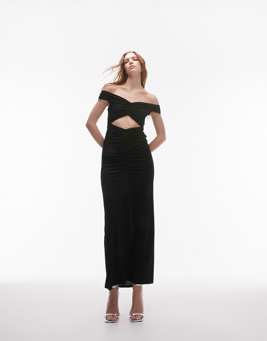 Topshop jersey bandeau ruched midi dress in black