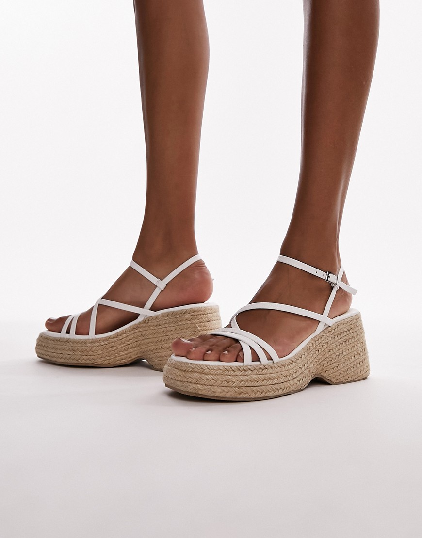 Topshop Jess espadrille wedge in white-Gold