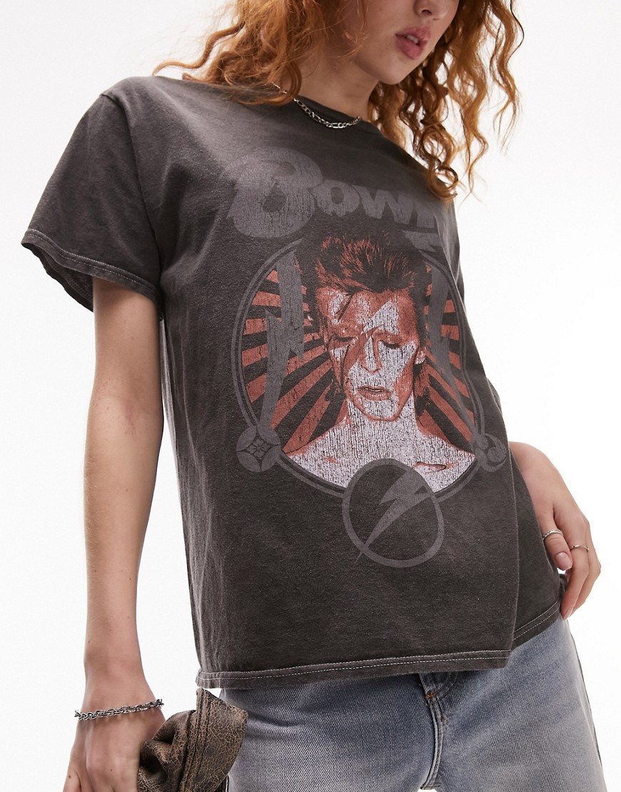 Topshop license graphic David Bowie oversized tee in charcoal-Grey