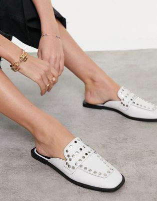 Lotus studded leather loafer mule in white