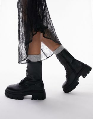 Lydia chunky lace up boot in black