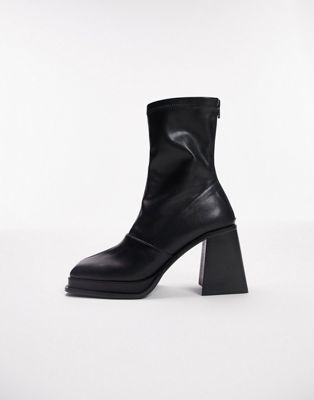 Maddie block heel sock boot in black