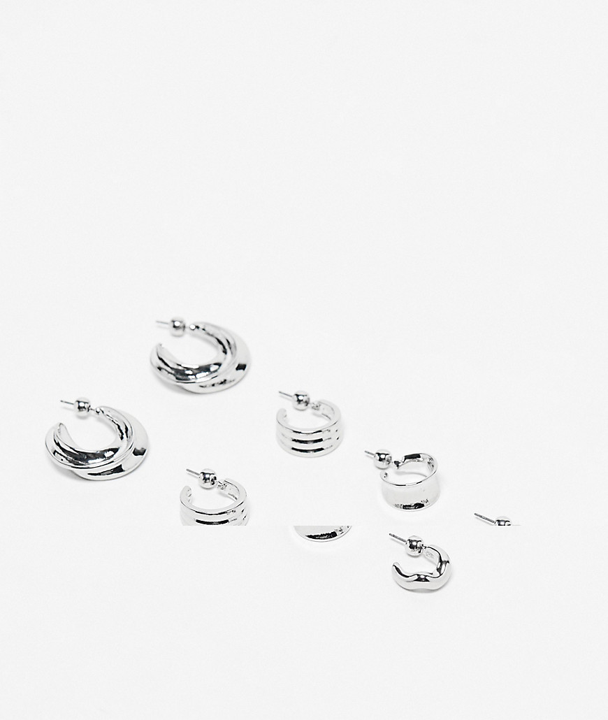 Topshop Martha pack of 4 mixed hoop earrings in silver tone
