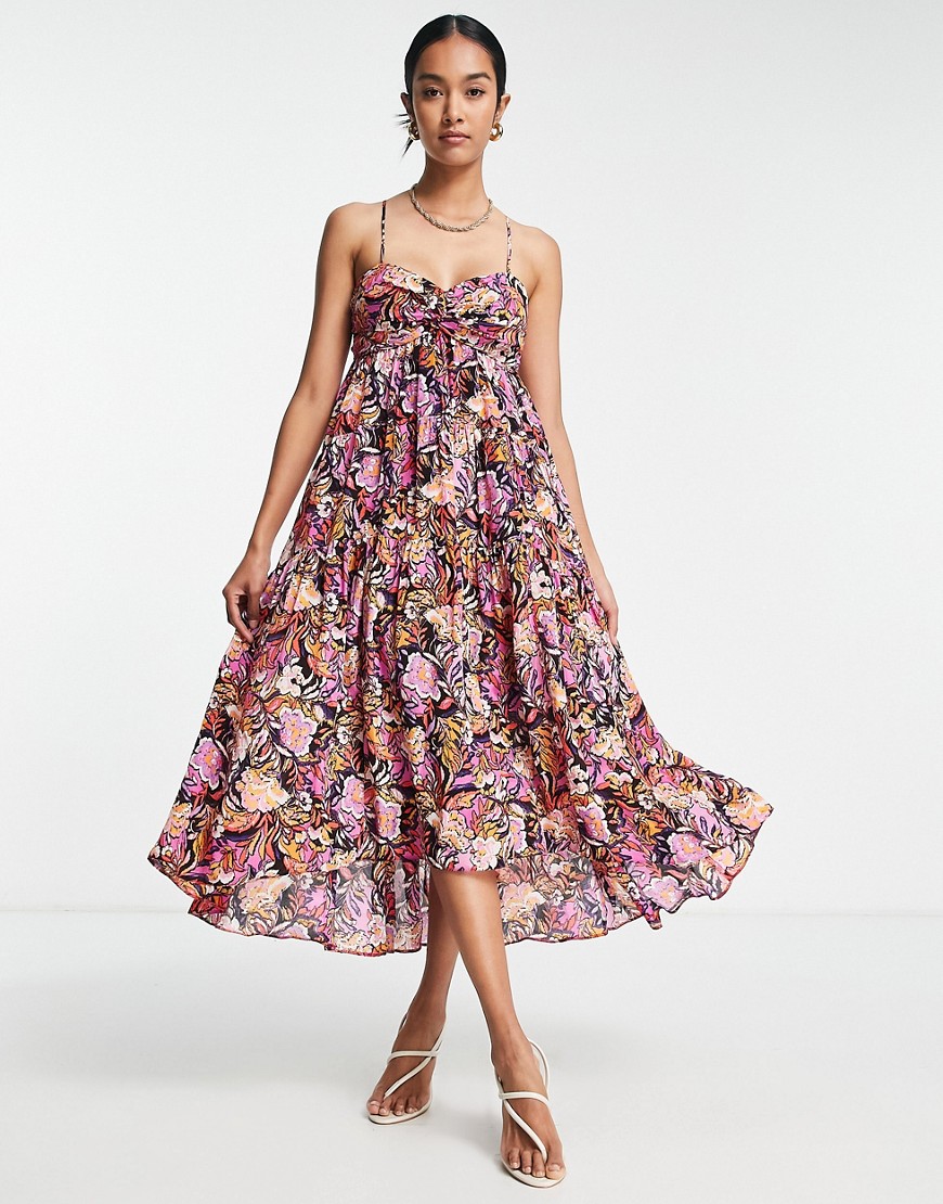 Topshop occasion strappy back detail paisley floral midi dress-Multi