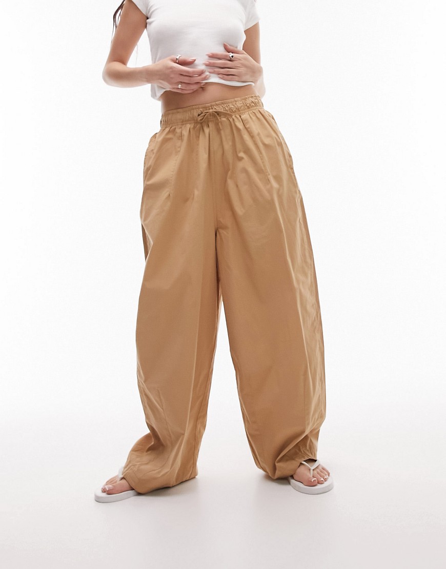 Topshop oversized cotton balloon trouser in camel-Neutral