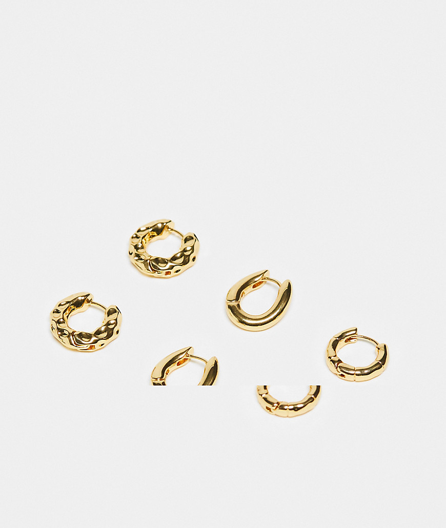 Topshop Pasha pack of 3 hoop earrings in 14k gold plated