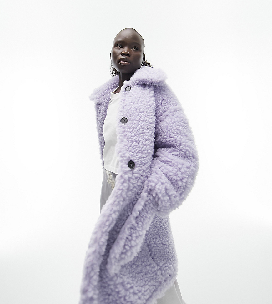 Topshop Petite borg coat in lilac-Purple