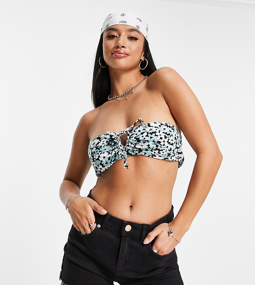 Topshop petite co-ord ditsy ruched keyhole bandeau bralet in blue