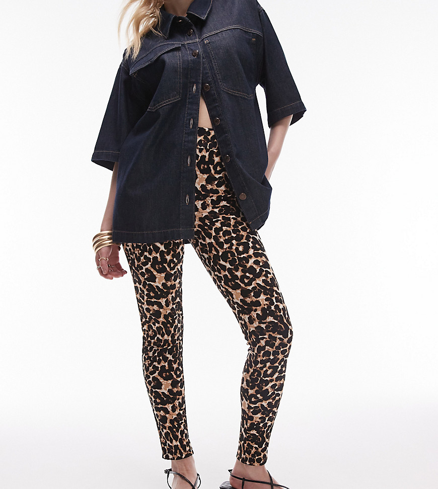 Topshop Petite leopard print legging in brown