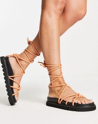 Poppie tie up chunky sandal in apricot
