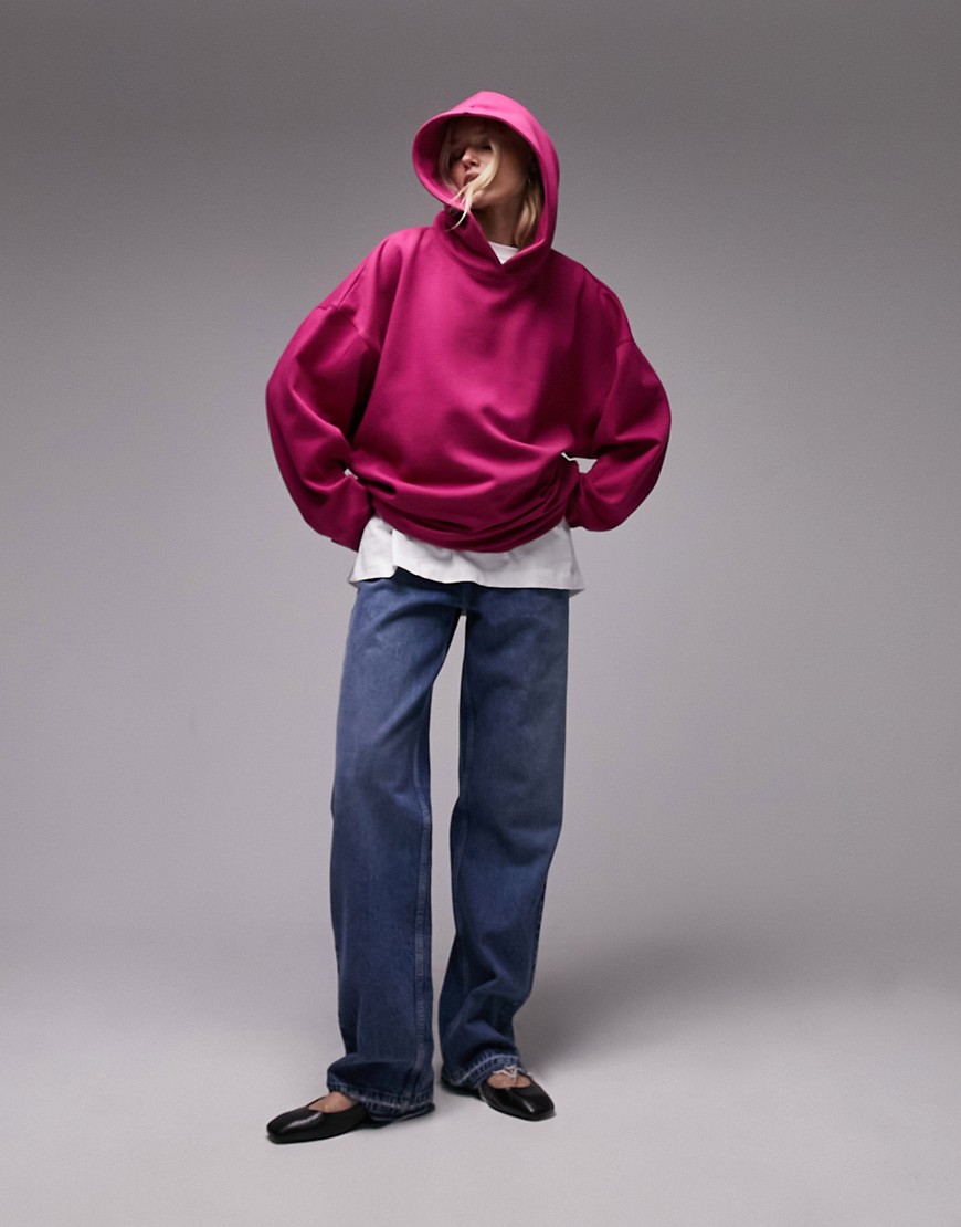 Topshop premium oversized hoodie in fushia pink