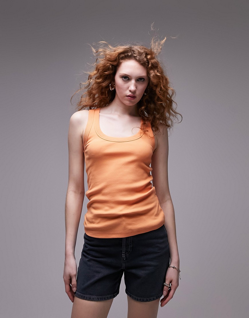 Topshop rib ultimate longline vest in washed orange