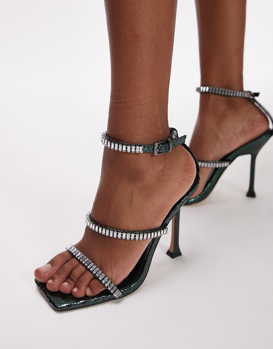 Topshop Sadie diamante trim sandal in green-Grey