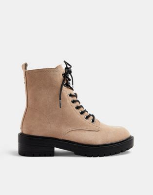 suede lace up boots in beige