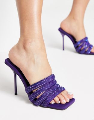 Summer embellished heeled mules in purple