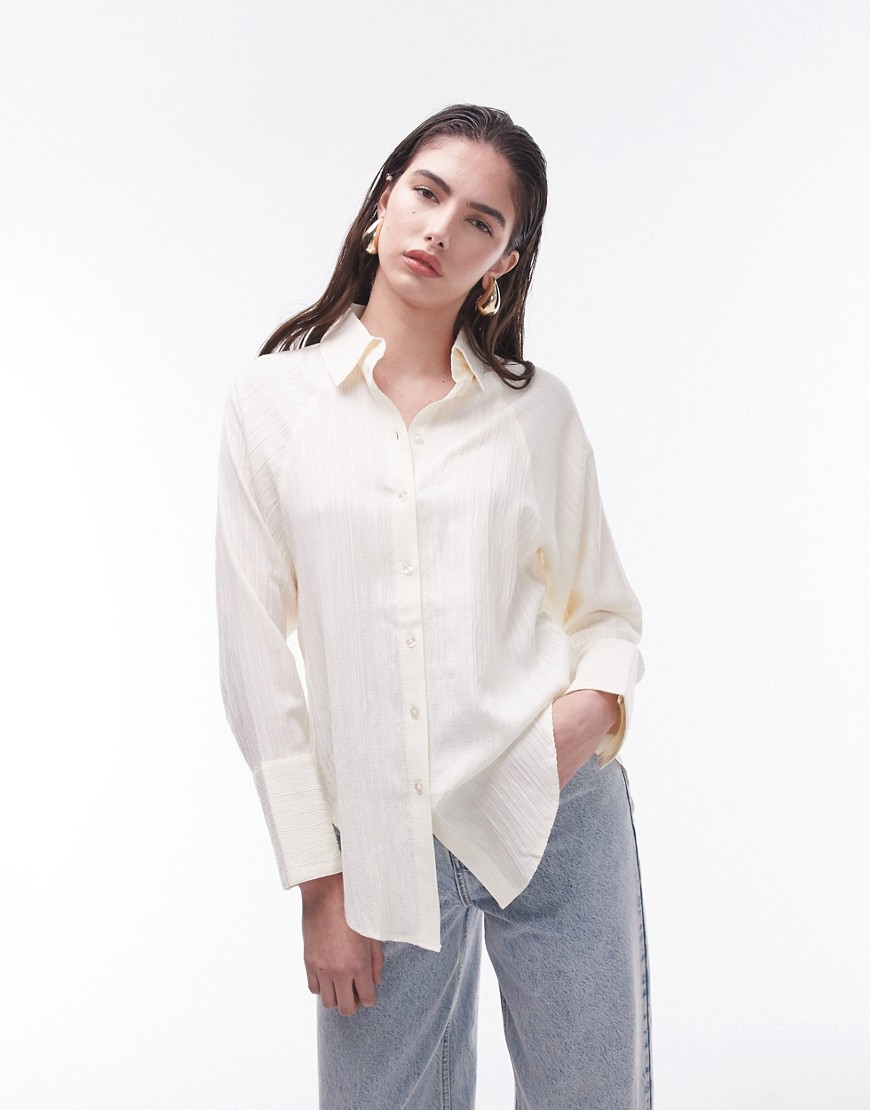 Topshop textured panel shirt in ivory-White