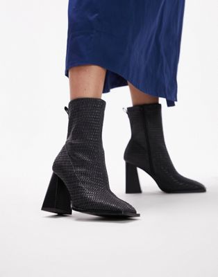Tilly block heel sock boot in black
