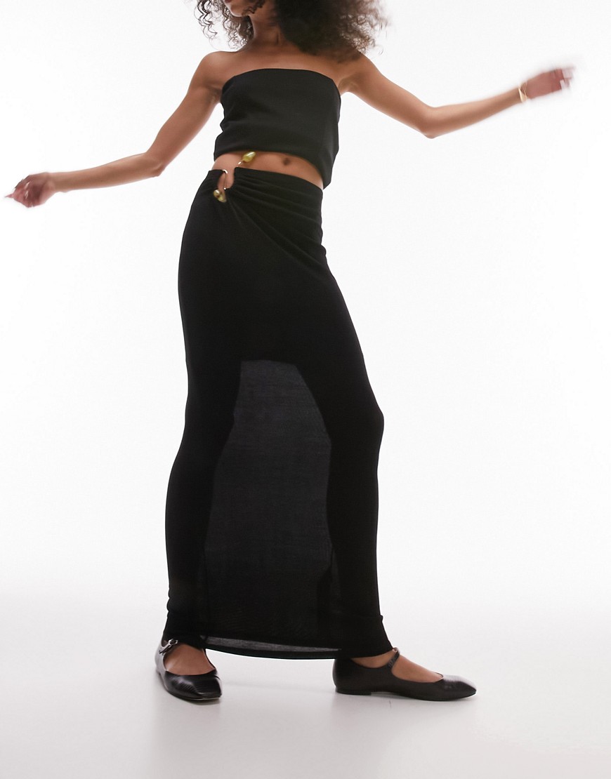 Topshop trim detail slinky maxi skirt in black