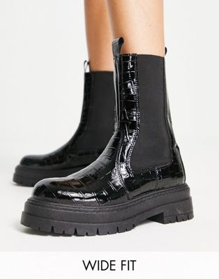 Wide Fit Kiki pull on chelsea boot in black croc