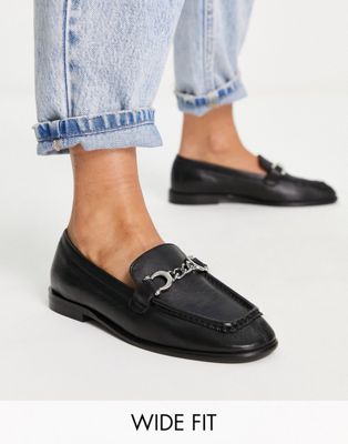Wide fit Lola leather loafer with chain detail in black
