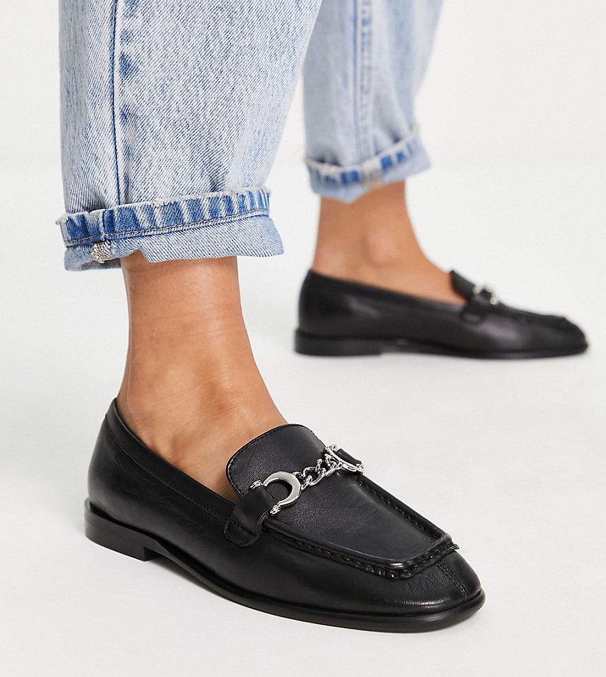 Topshop Wide fit Lola leather loafer with chain detail in black