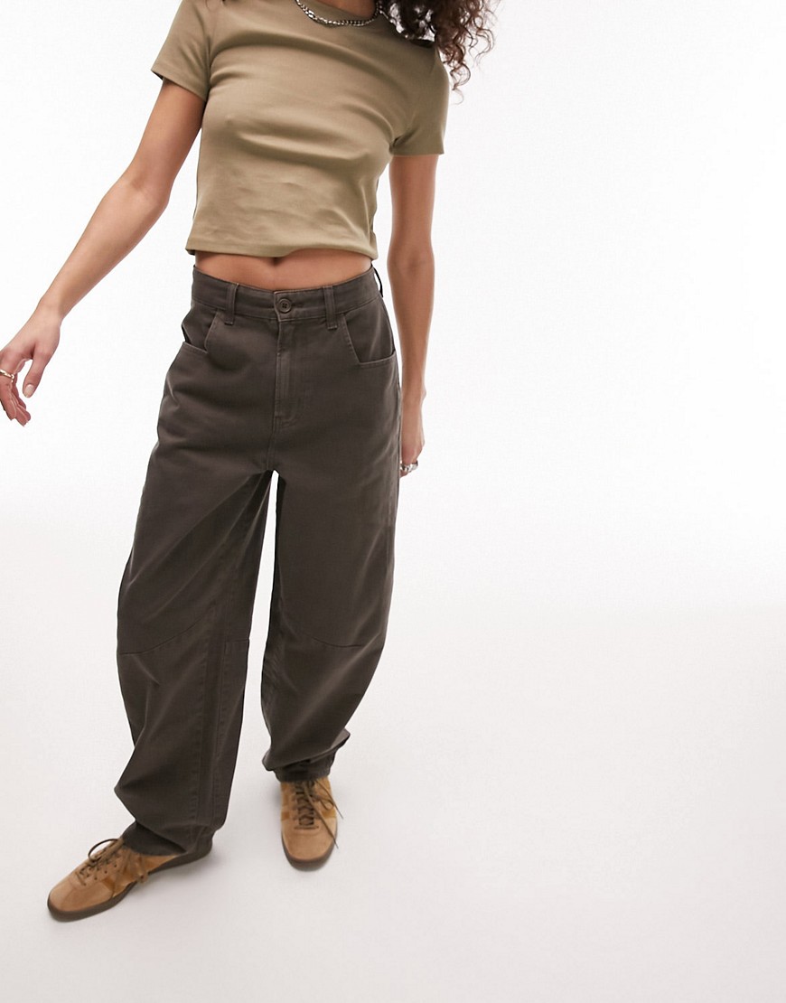 Topshop wide leg back tab trouser in chocolate-Brown