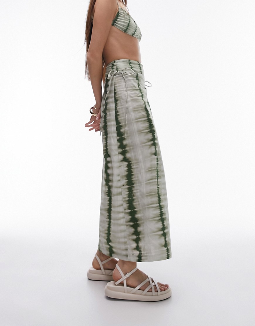 Topshop wrap sarong skirt in green tie dye print-Multi