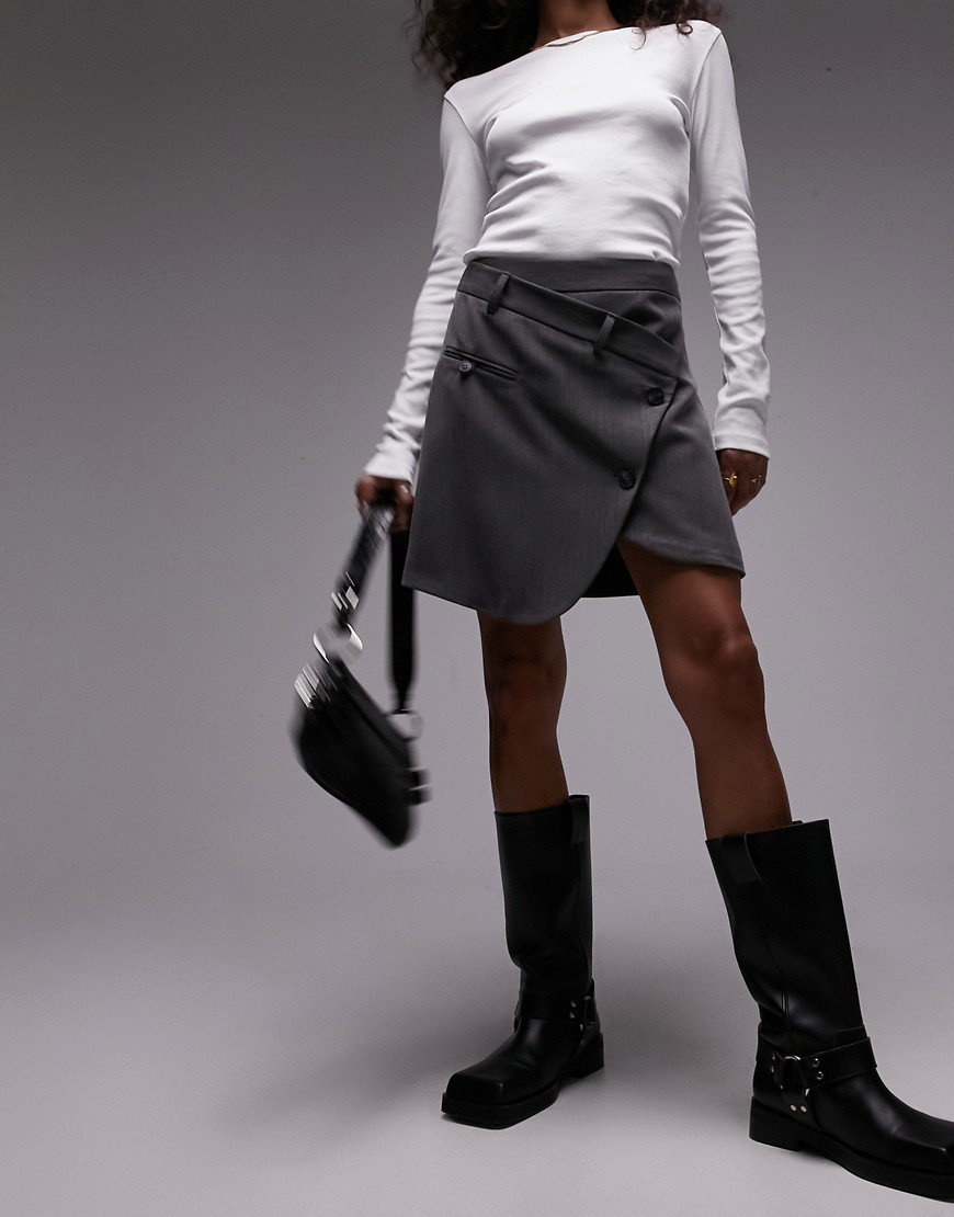 Topshop wrap tailored mini skirt in grey