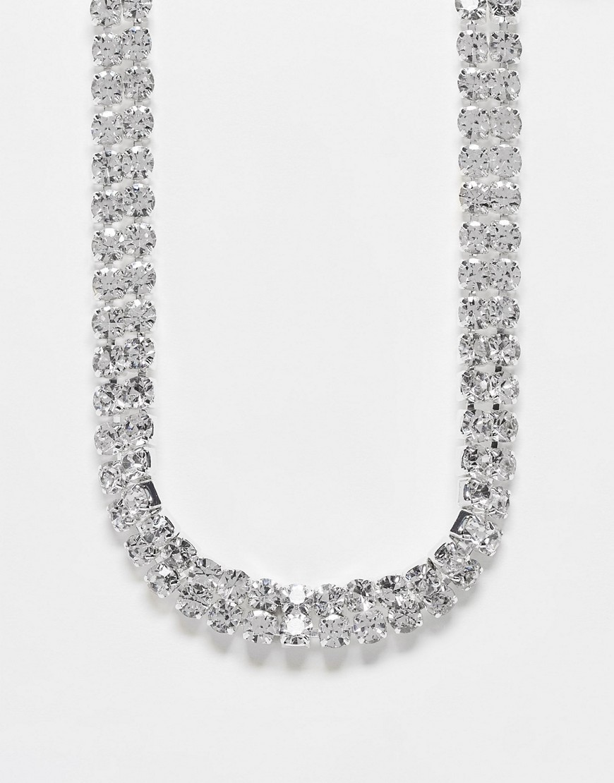 True Decadence chunky choker necklace in crystal silver
