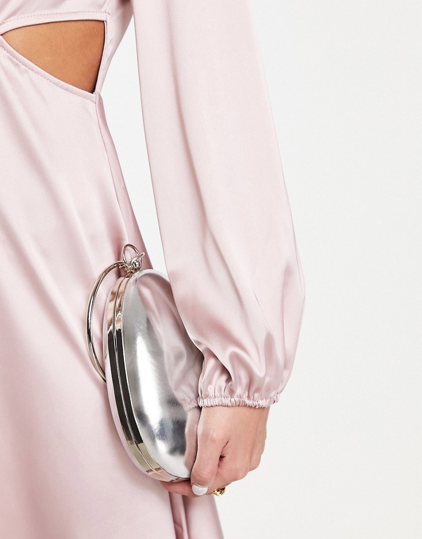 True Decadence structured grab bag in silver mirror with ring handle