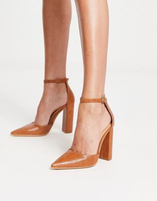 block heel shoes in tan