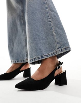 block heel sling back court shoes in black