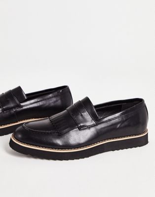 chunky fringe loafers in black
