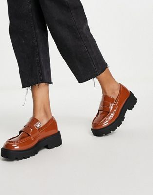 chunky loafers in brown patent