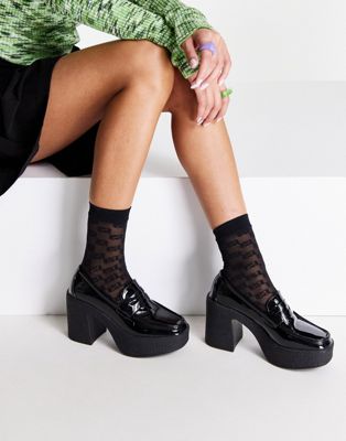 chunky platform loafers in black patent