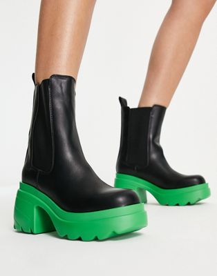 chunky pull on heeled chelsea boots with contrast sole