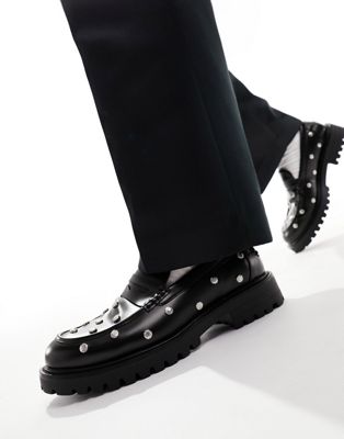 chunky studded loafer in black